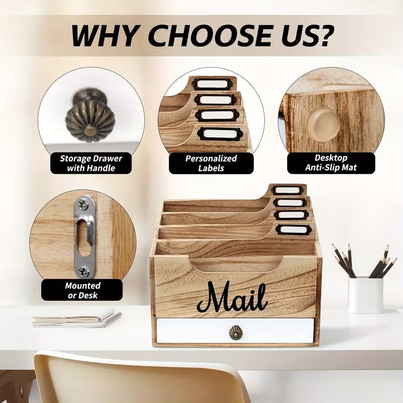 4-Slot Wood Mail Organizer