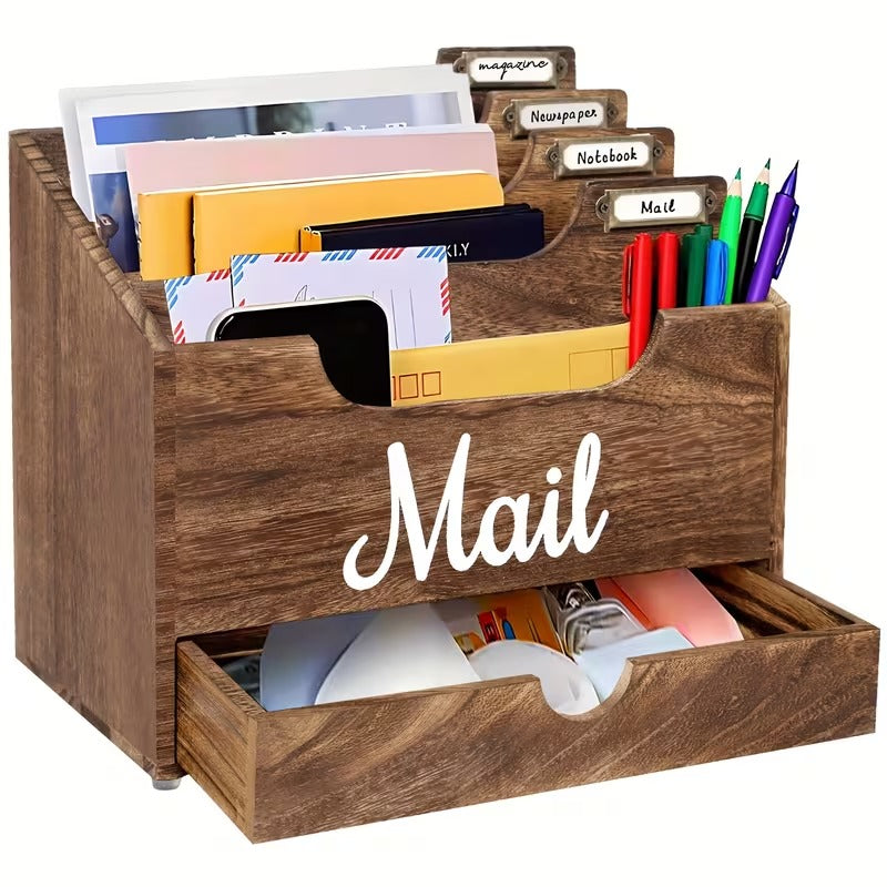 4-Slot Wood Mail Organizer