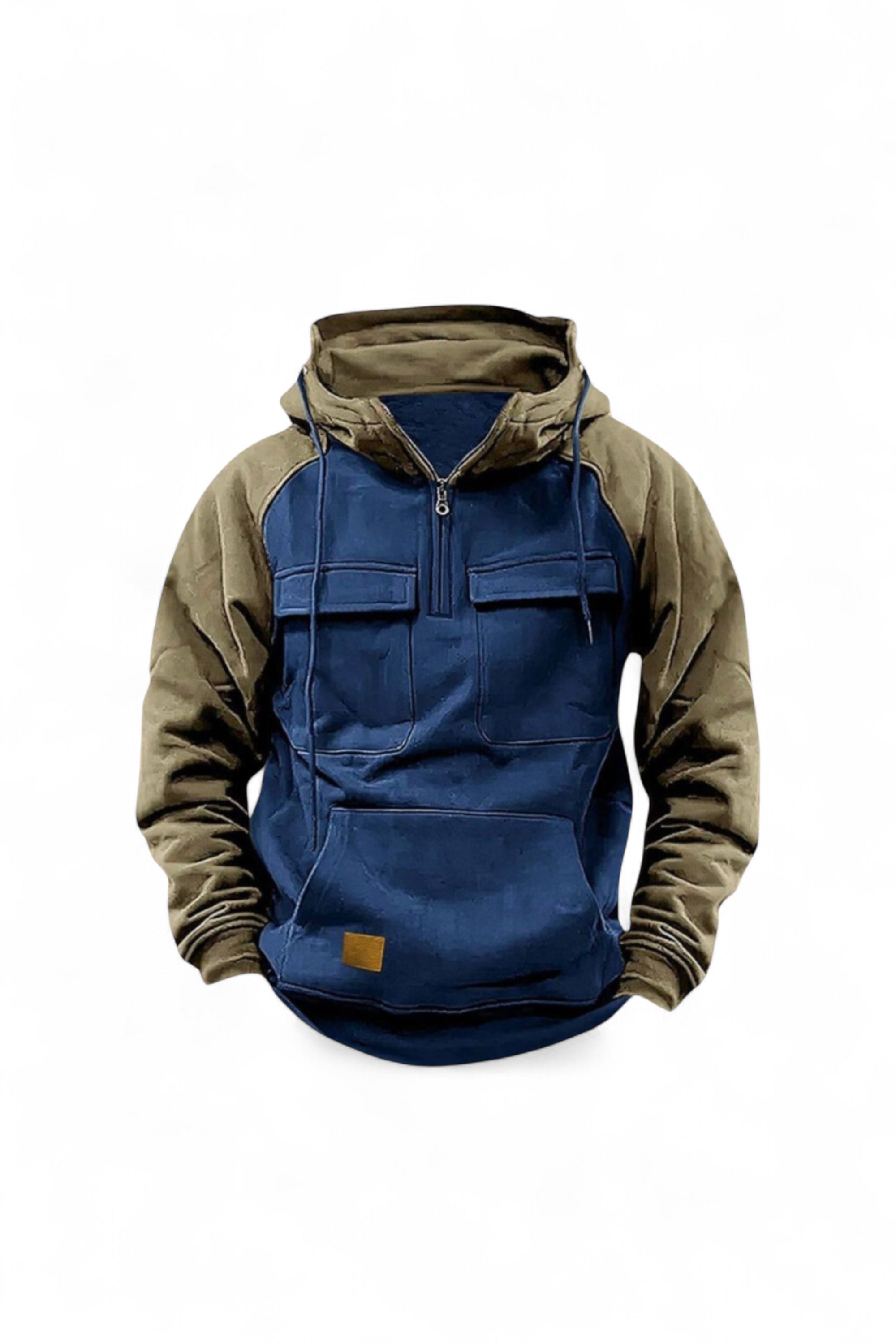 Blue and brown hoodie on a white background