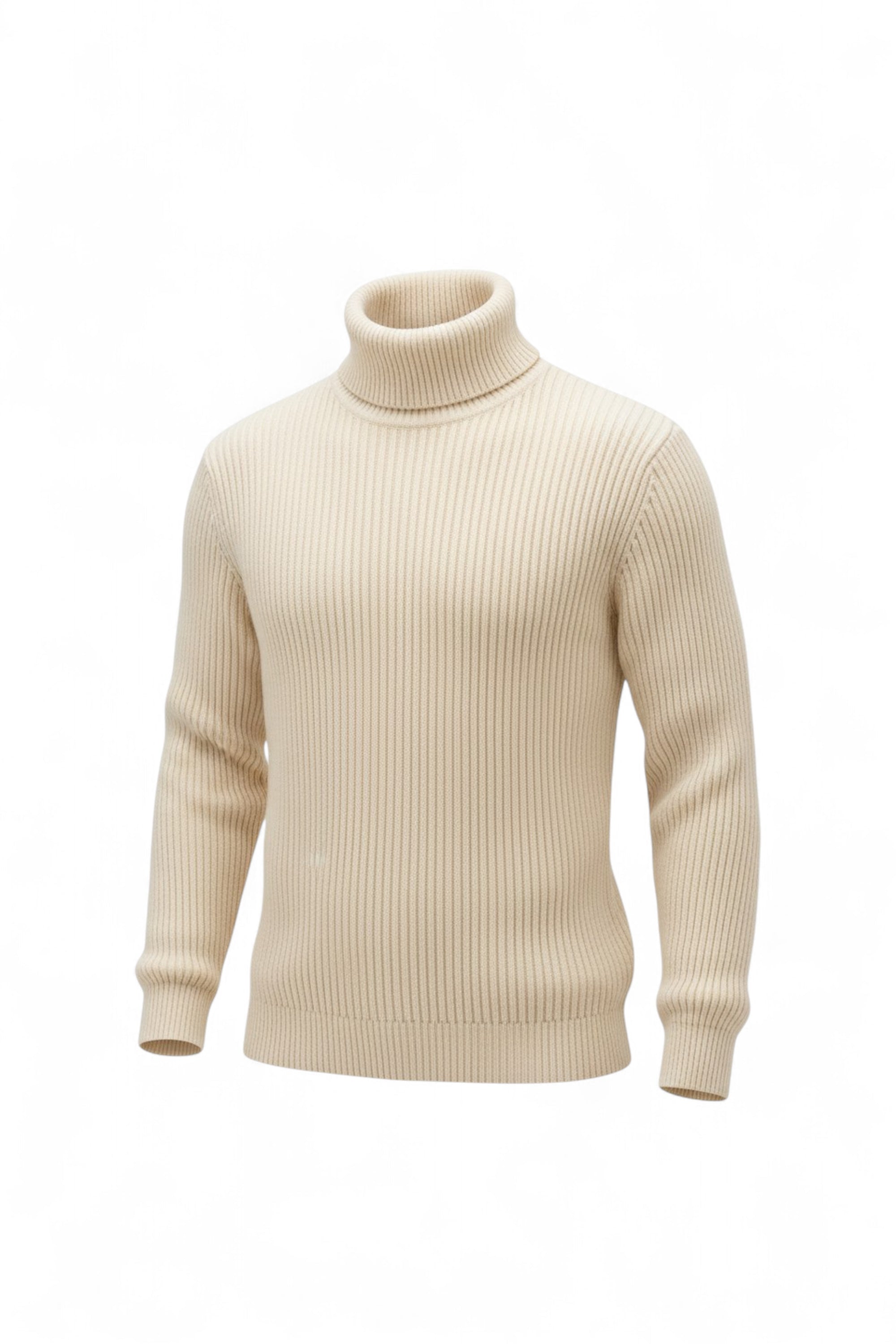 Beige turtleneck sweater on a white background