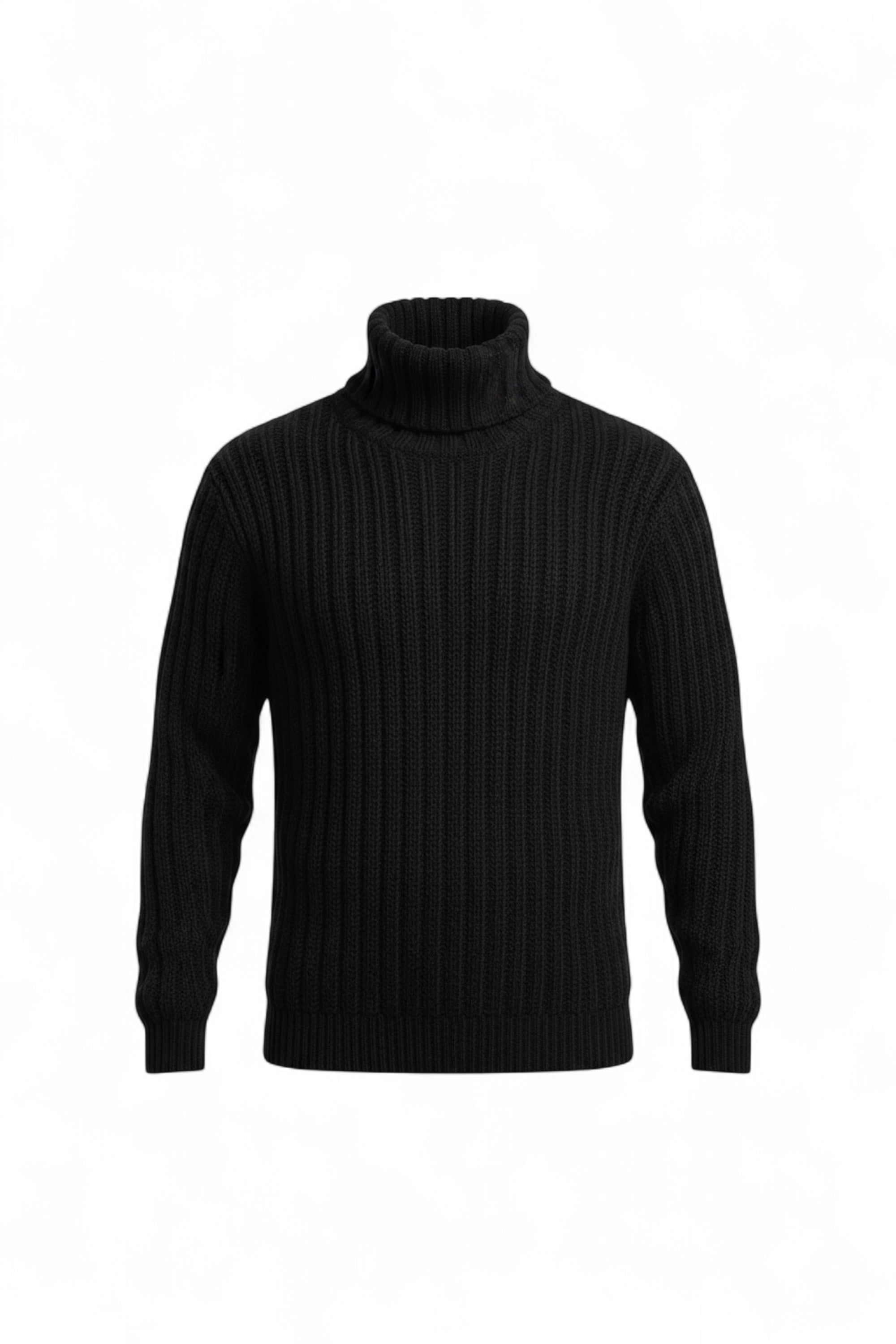 Black turtleneck sweater on a white background