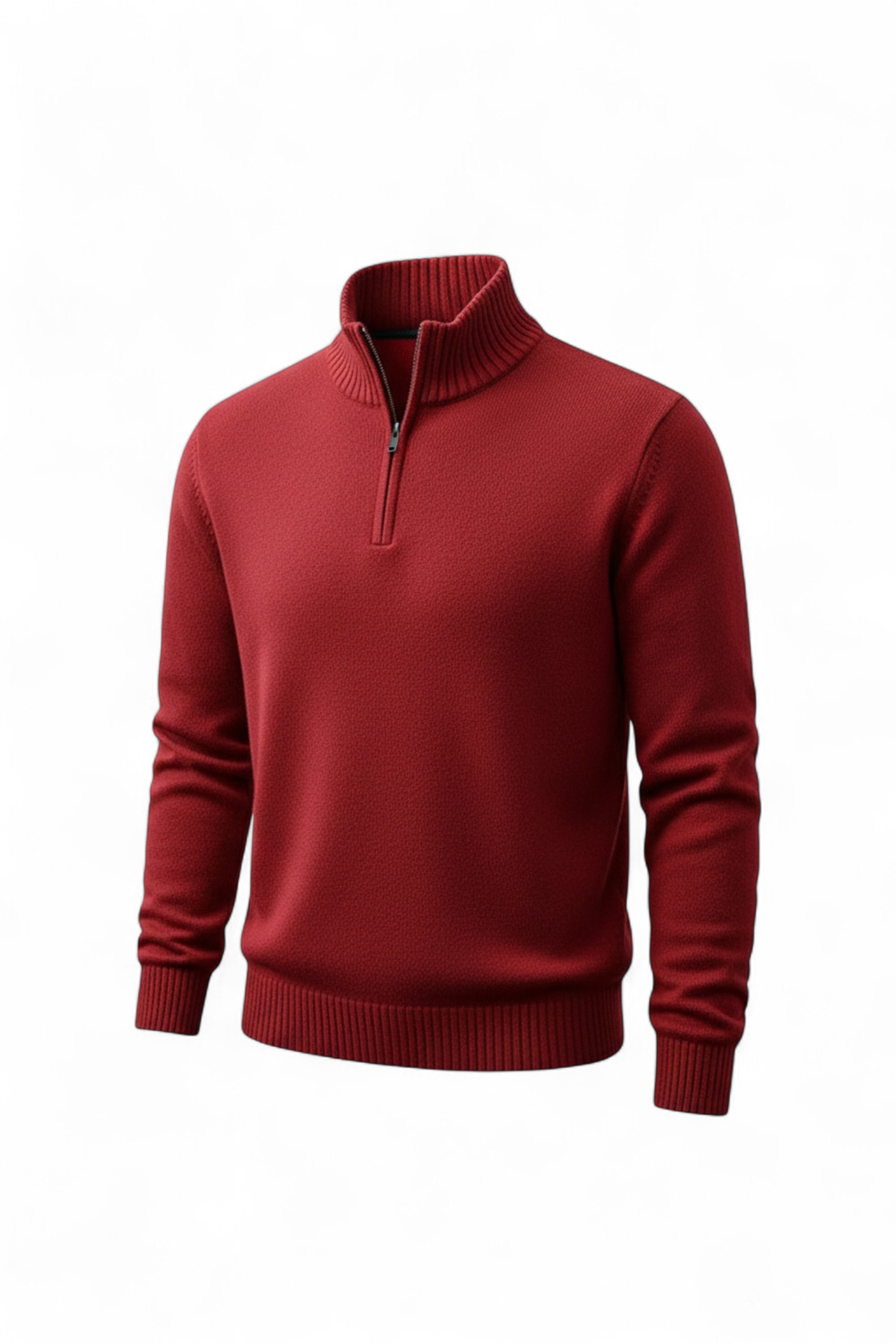 Red half-zip sweater on a white background
