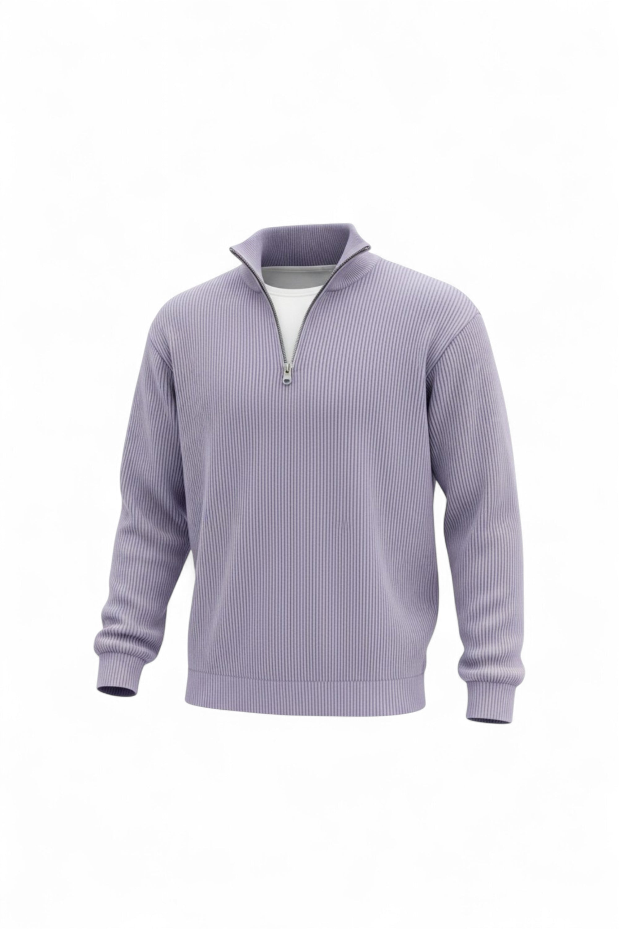 Light purple ribbed sweater on a white background