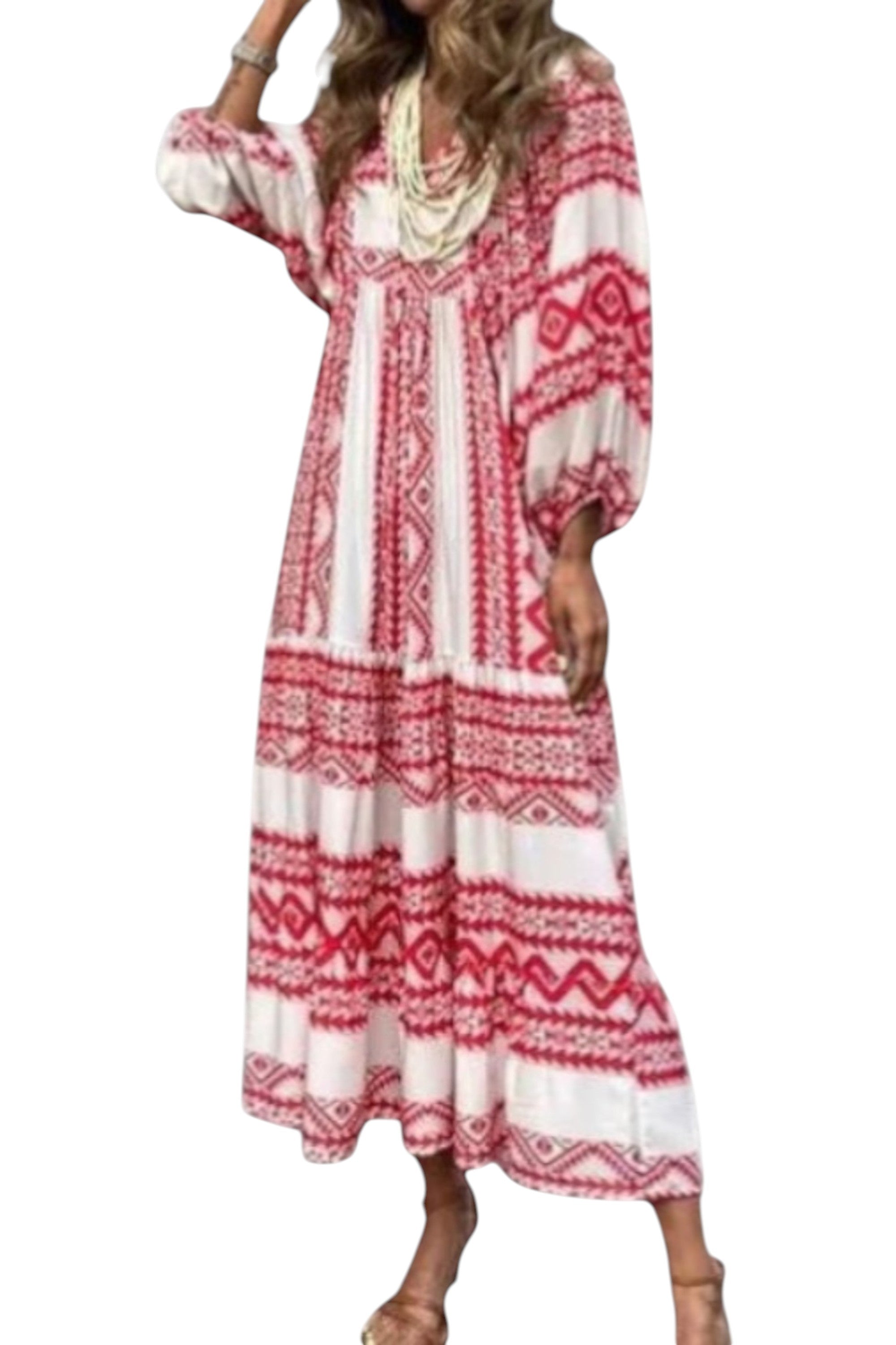 Rumef | Floral Boho Puff Sleeve Maxi Dress for Women
