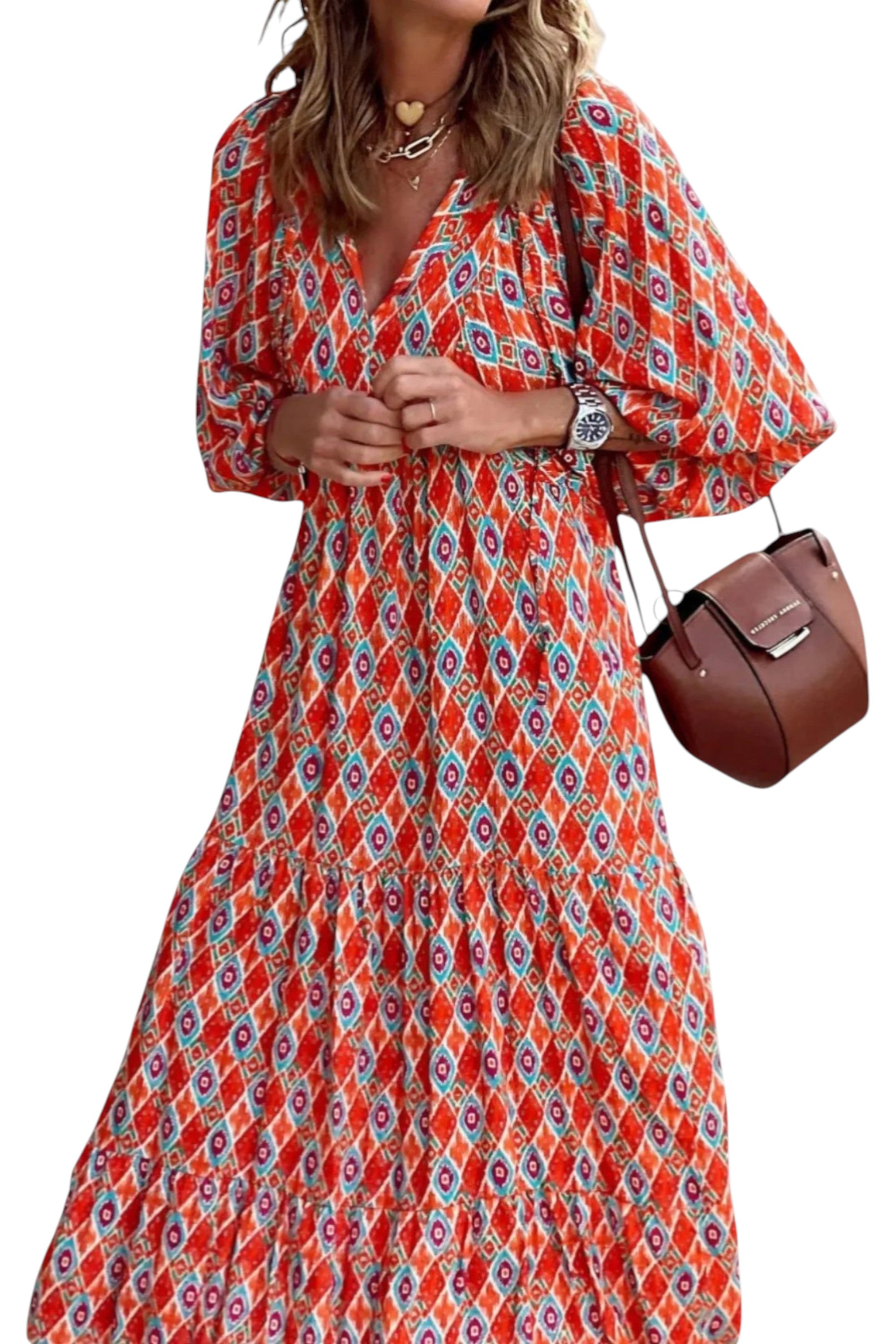 Rumef | Floral Boho Puff Sleeve Maxi Dress for Women