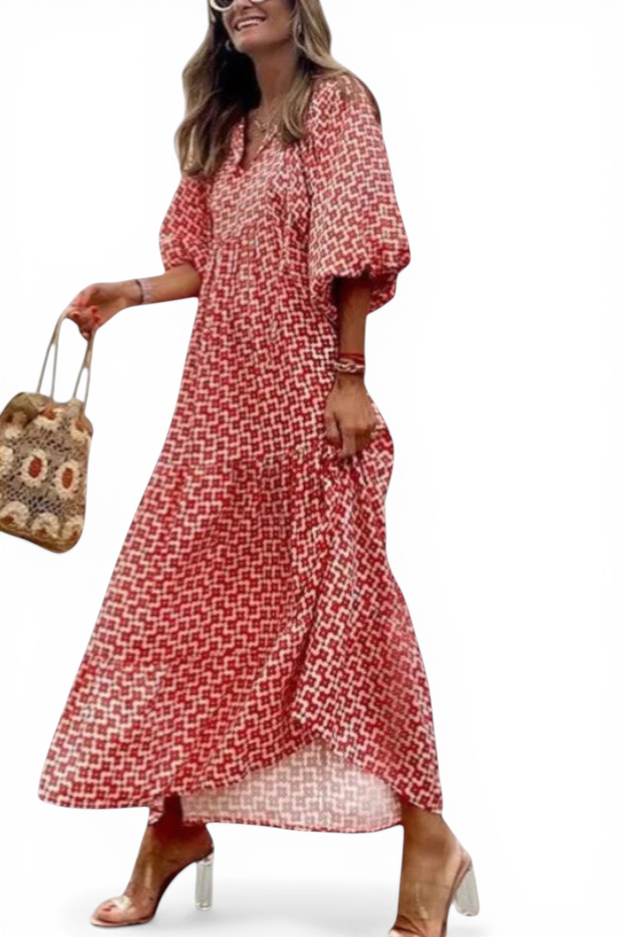Rumef | Floral Boho Puff Sleeve Maxi Dress for Women