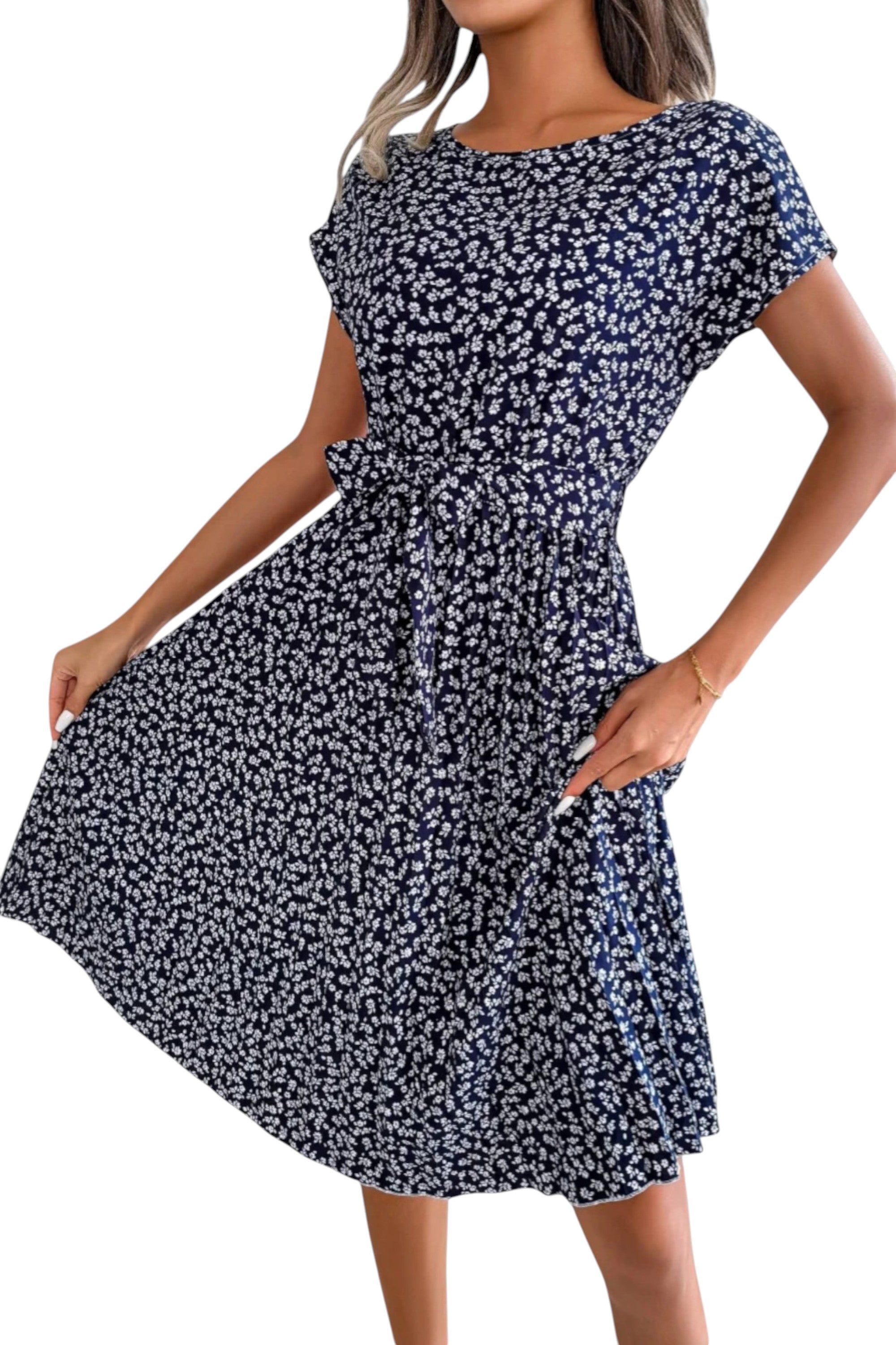 Rumef | Floral Pleated A-Line Dress for Women