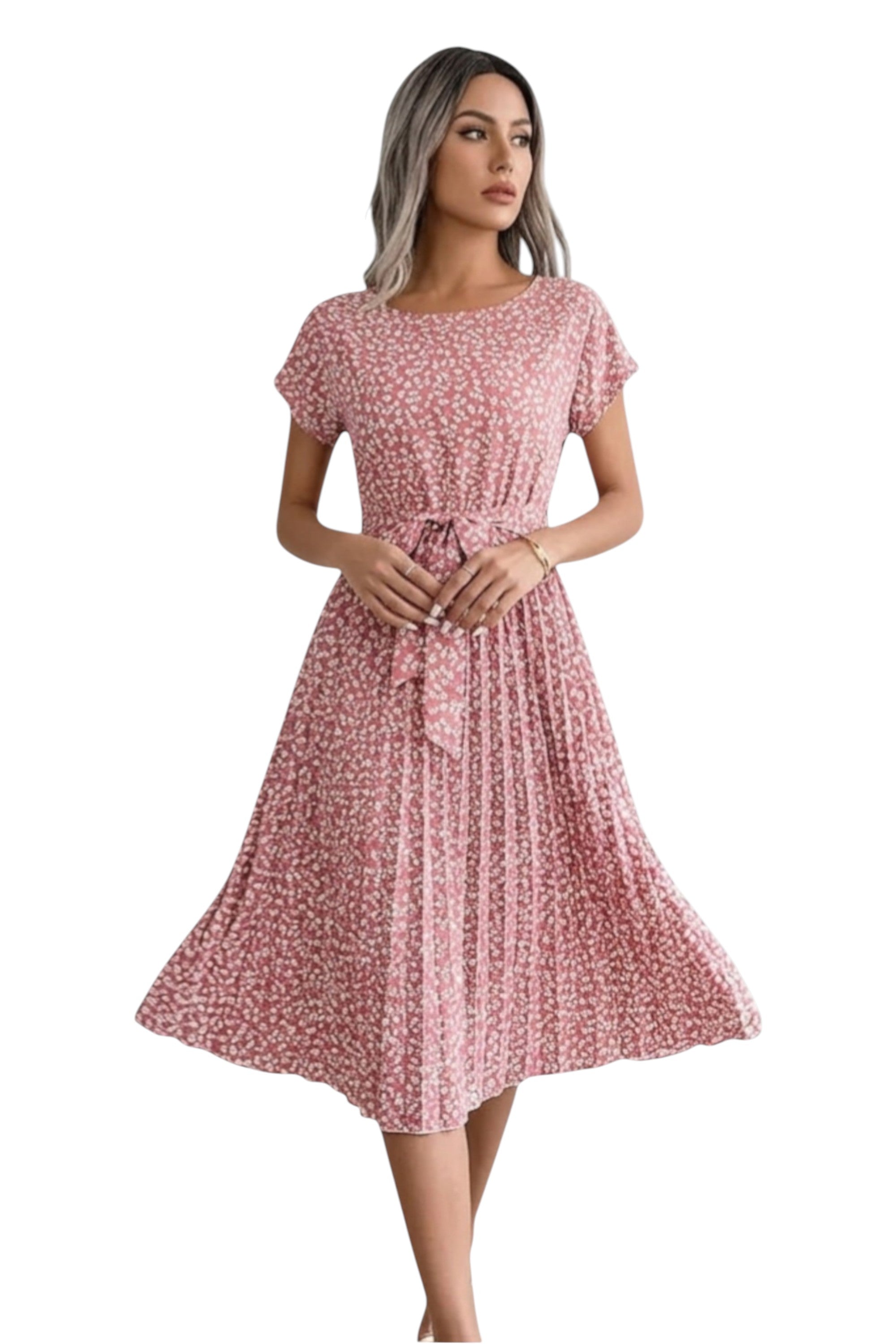 Rumef | Floral Pleated A-Line Dress for Women