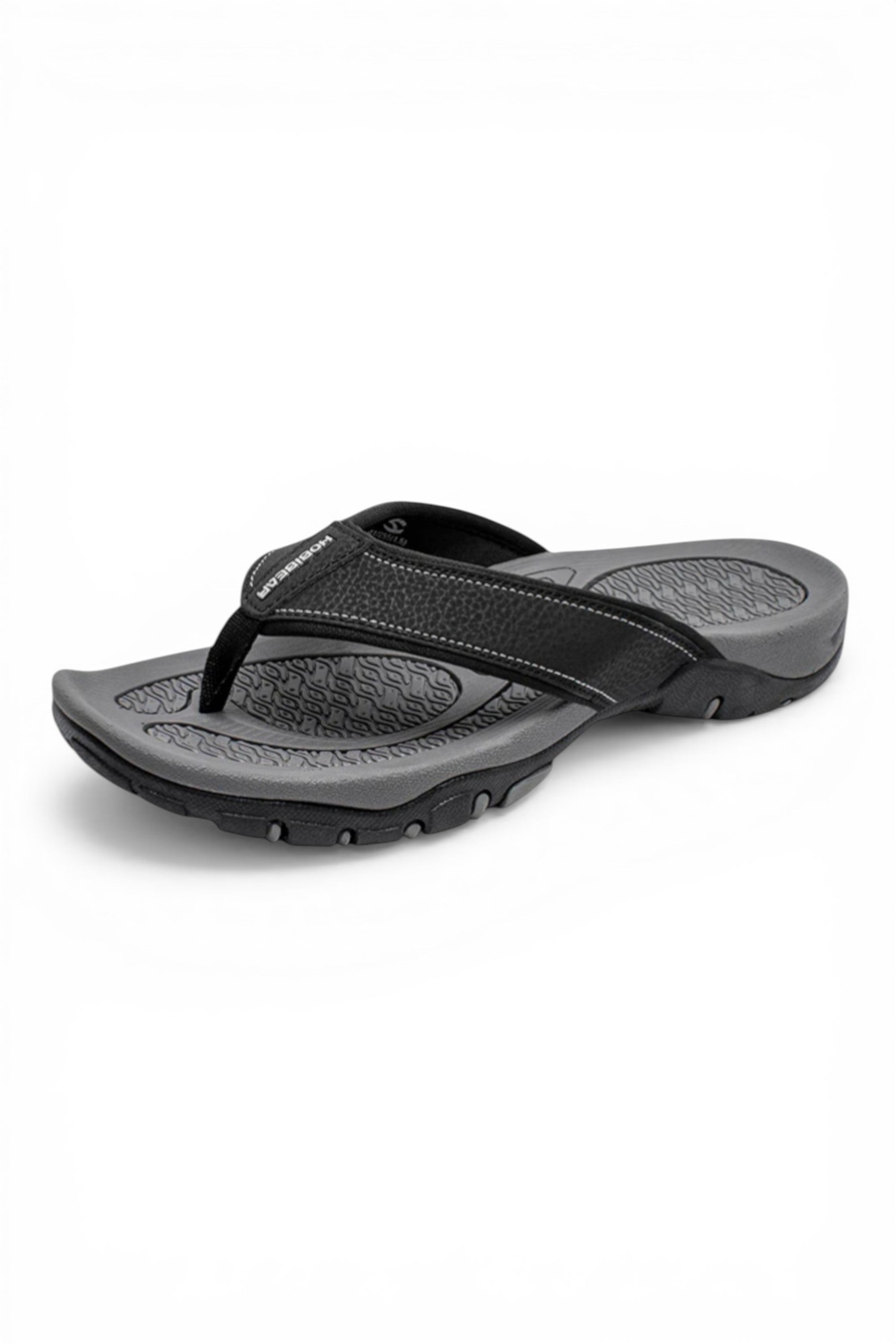 Black and gray sandal on a white background