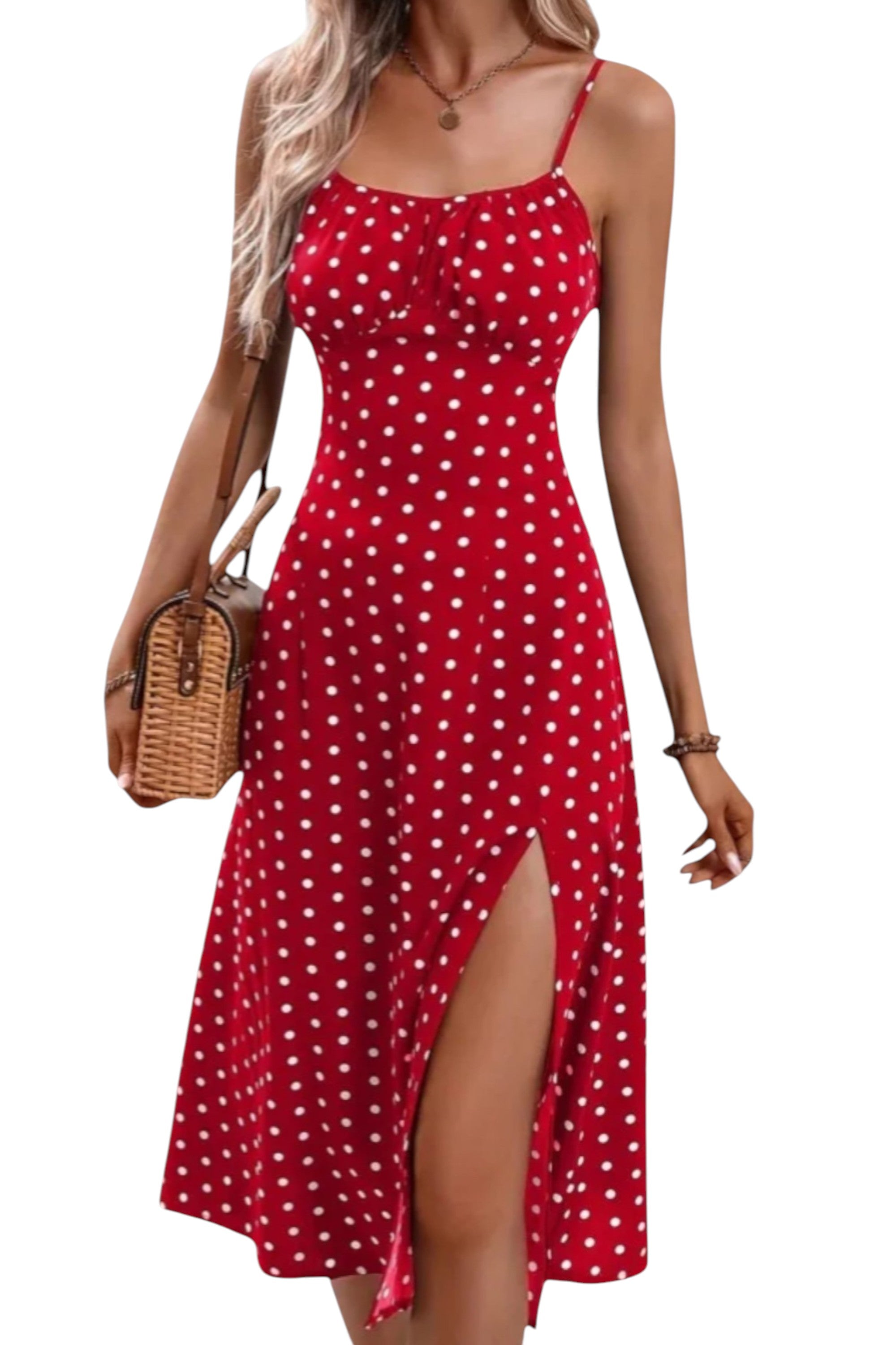 Rumef | Polka Dot Spaghetti Strap Slit Dress for Women