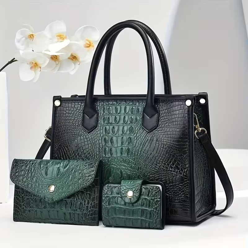 Crocodile-Embossed Purse Set