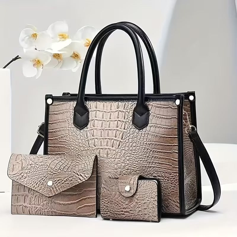 Crocodile-Embossed Purse Set