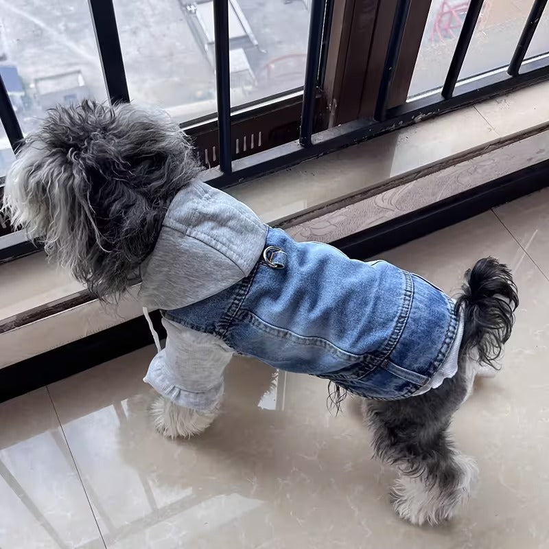 Faux-Denim Pet Hoodie Vest