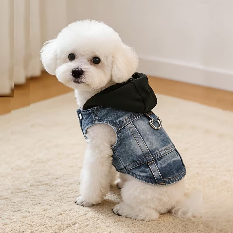 Faux-Denim Pet Hoodie Vest