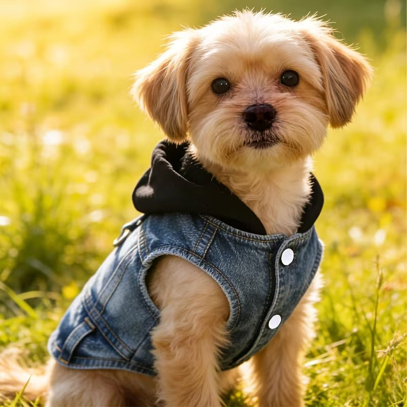 Faux-Denim Pet Hoodie Vest