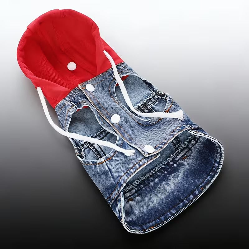 Faux-Denim Pet Hoodie Vest