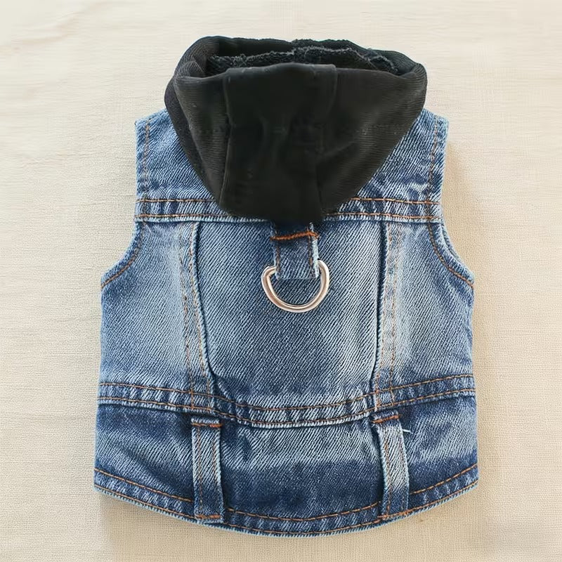 Faux-Denim Pet Hoodie Vest