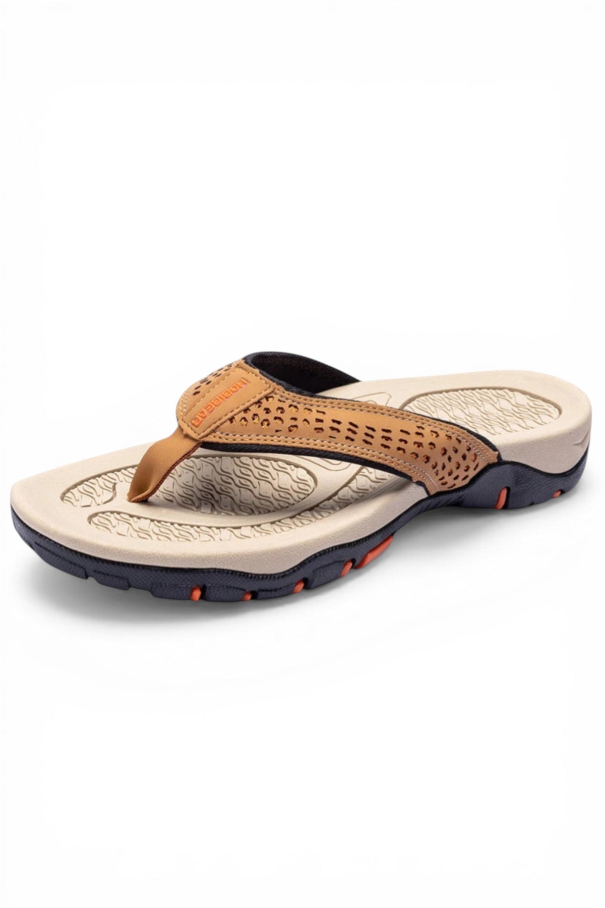 Brown and beige sandal on a white background
