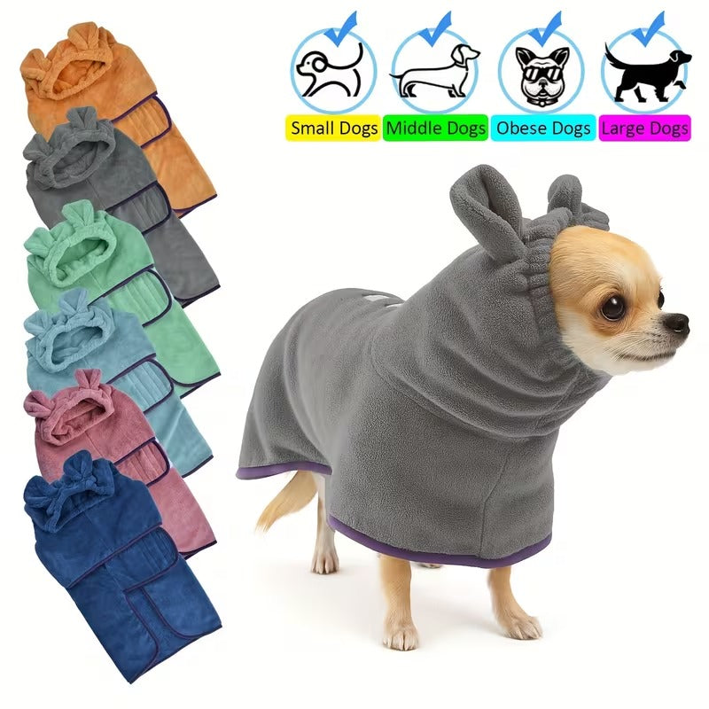 Ultra-Absorbent Hooded Dog Bathrobe