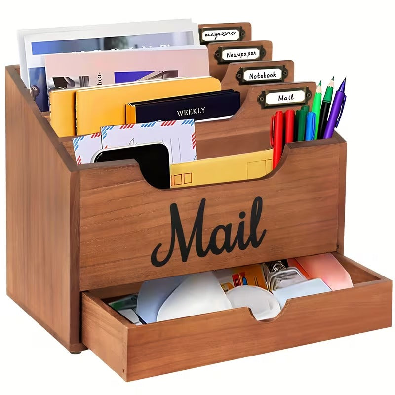 4-Slot Wood Mail Organizer