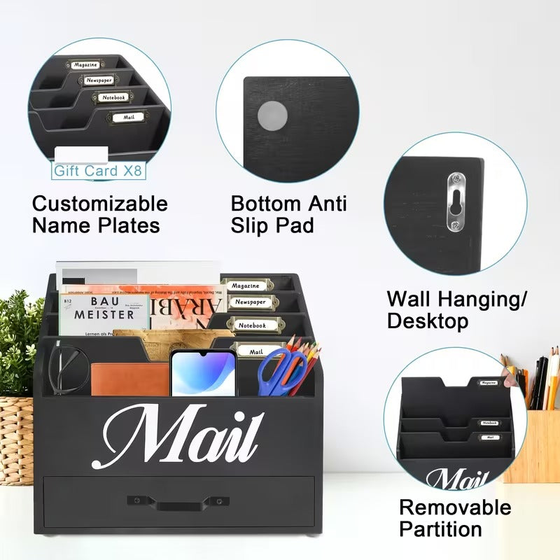4-Slot Wood Mail Organizer