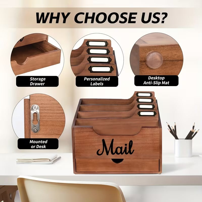 4-Slot Wood Mail Organizer