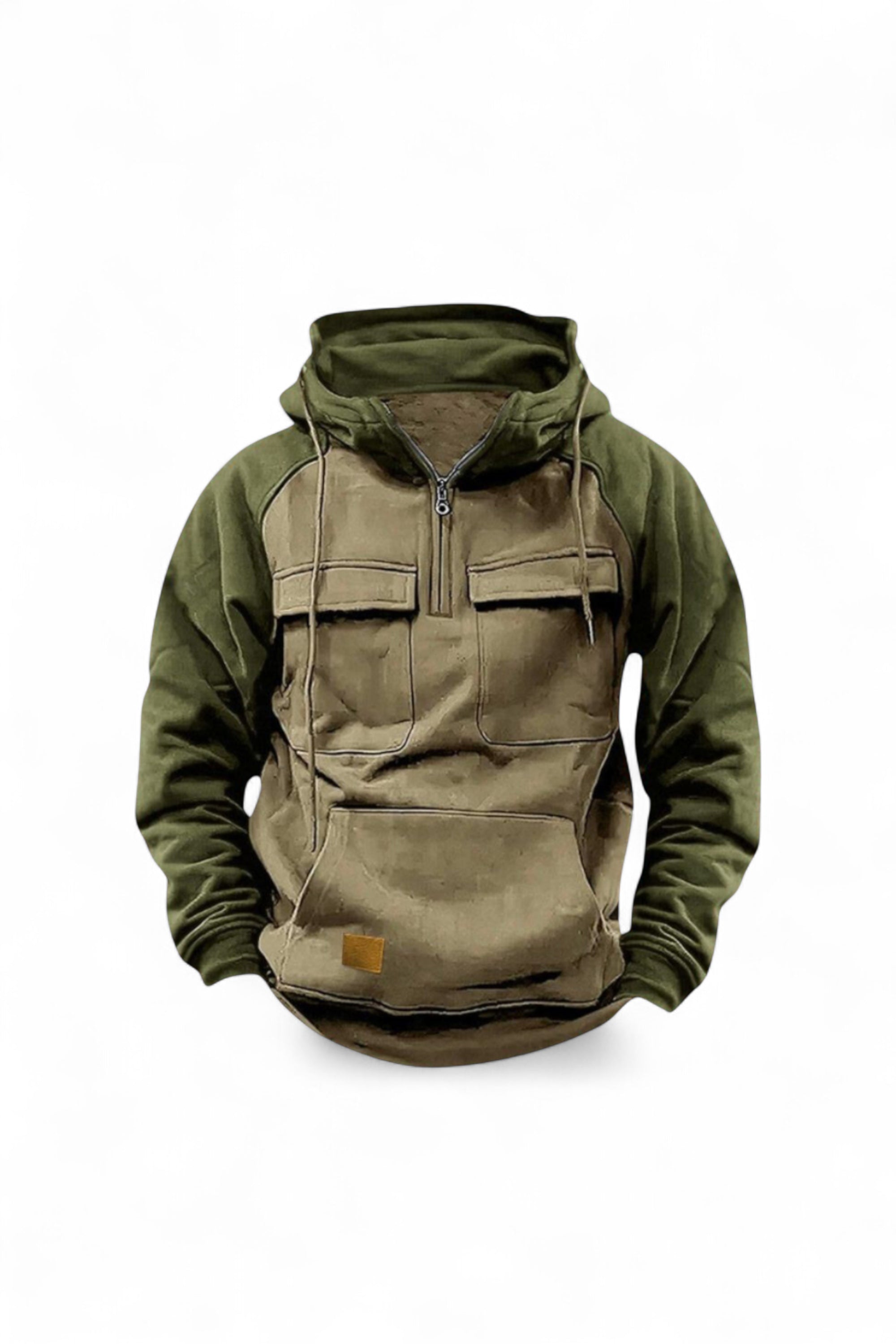 Green and brown hoodie on a white background