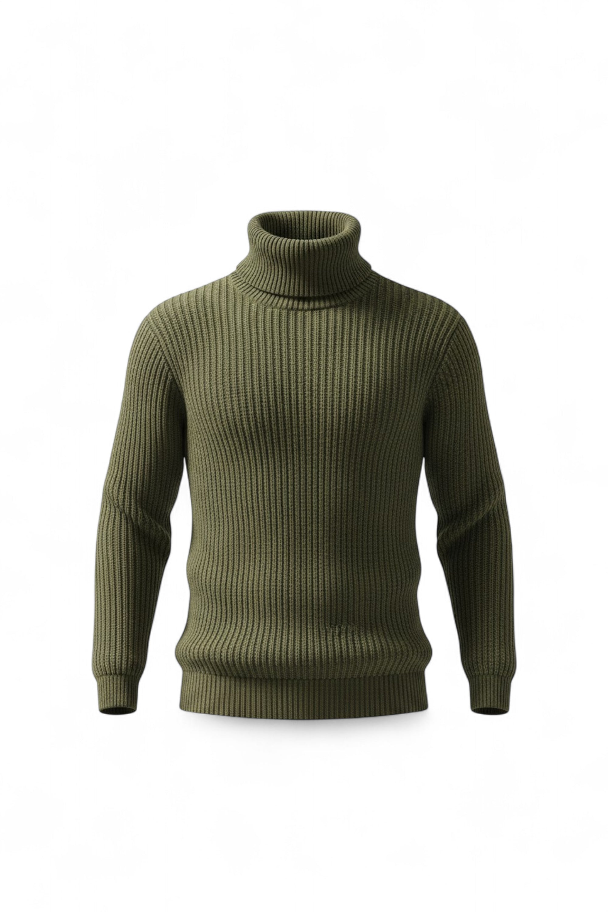 Green turtleneck sweater on a white background