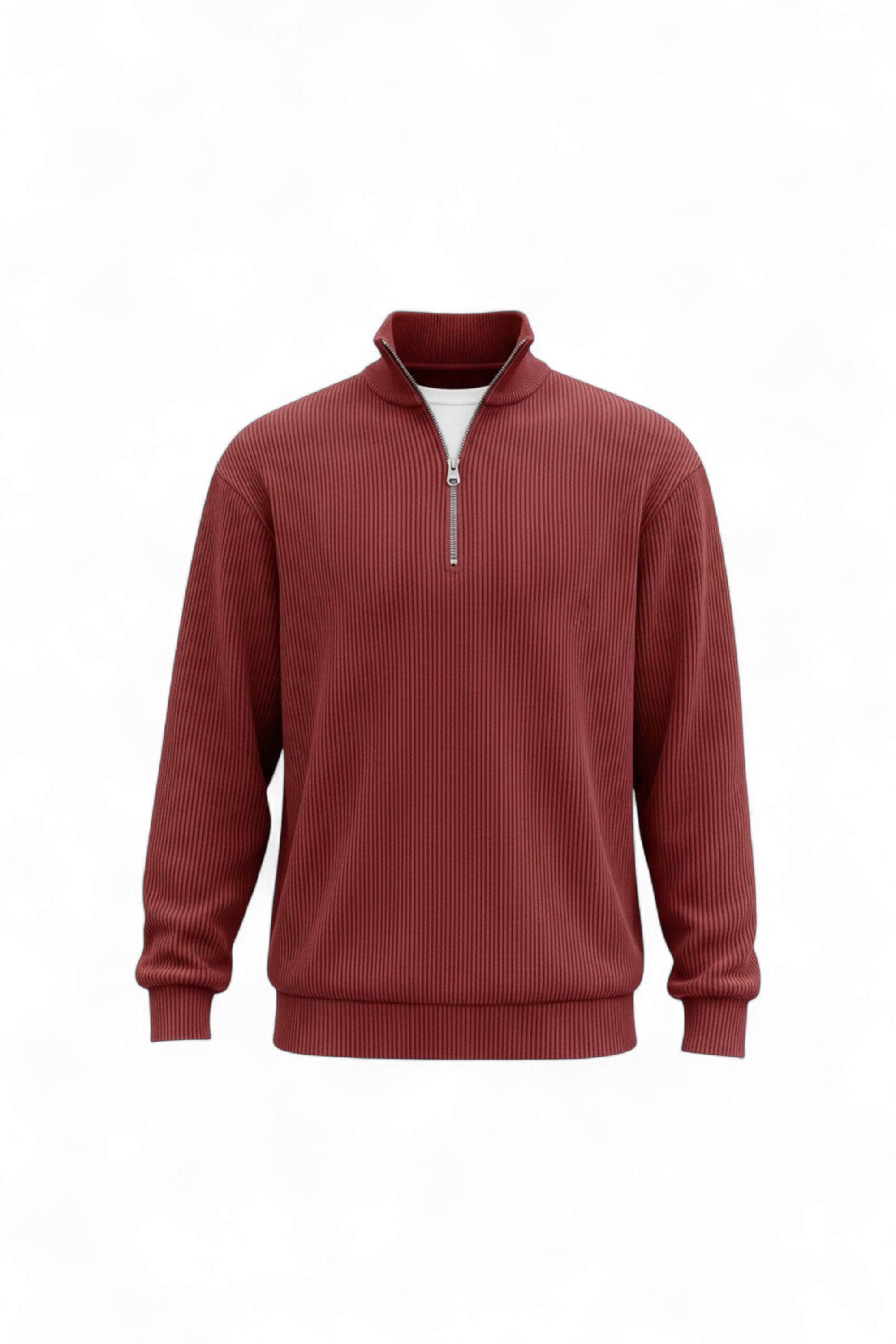Red quarter-zip sweatshirt on a white background