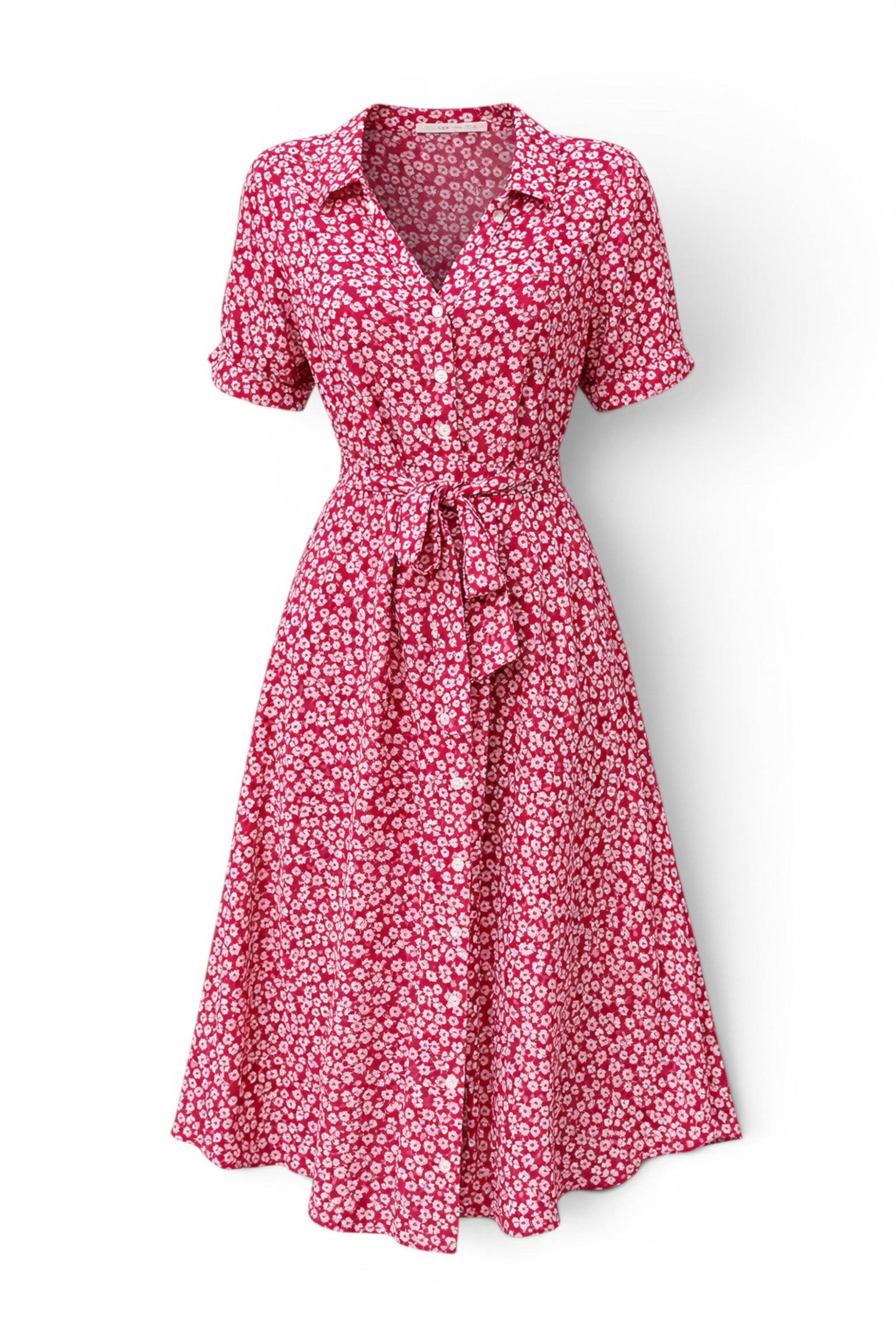 Pink floral dress on a white background