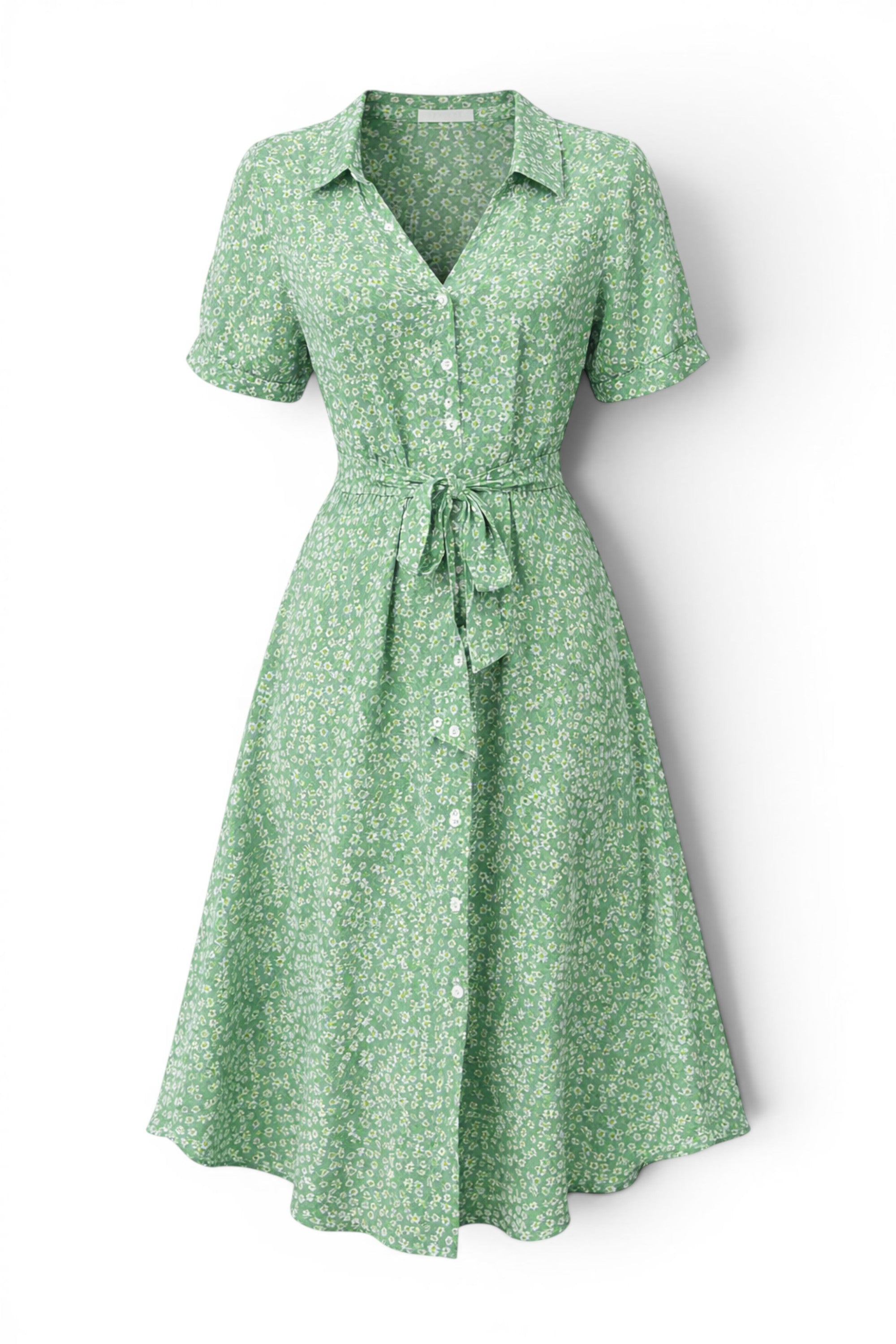 Green floral dress on a white background