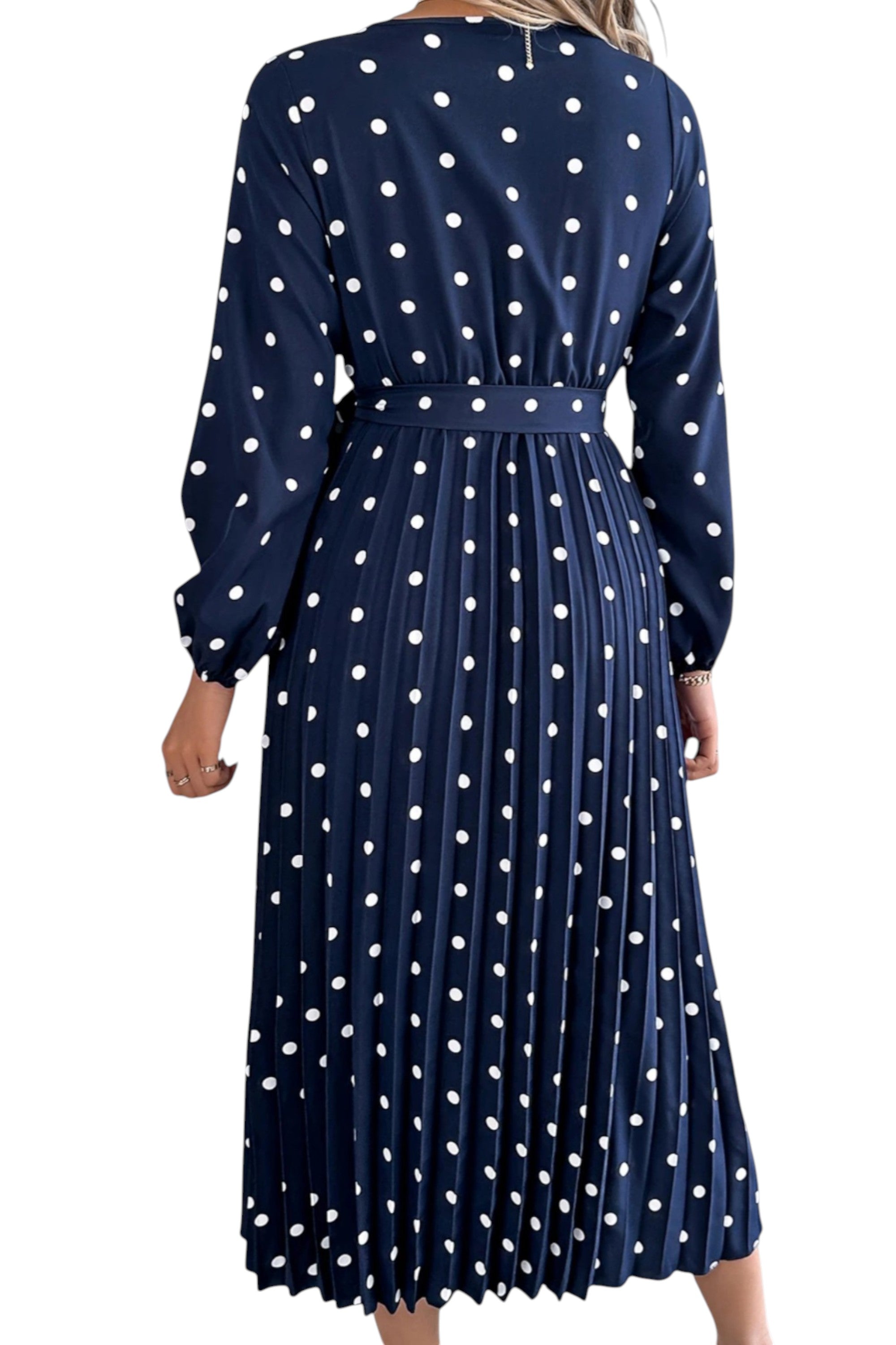 Rumef | Contrast Polka Dot Pleated Long Dress for Women