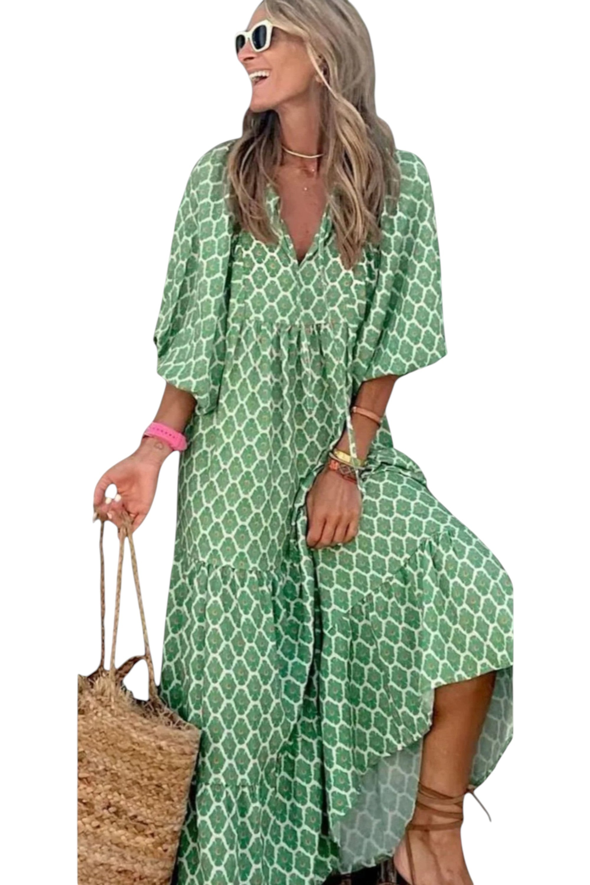 Rumef | Floral Boho Puff Sleeve Maxi Dress for Women