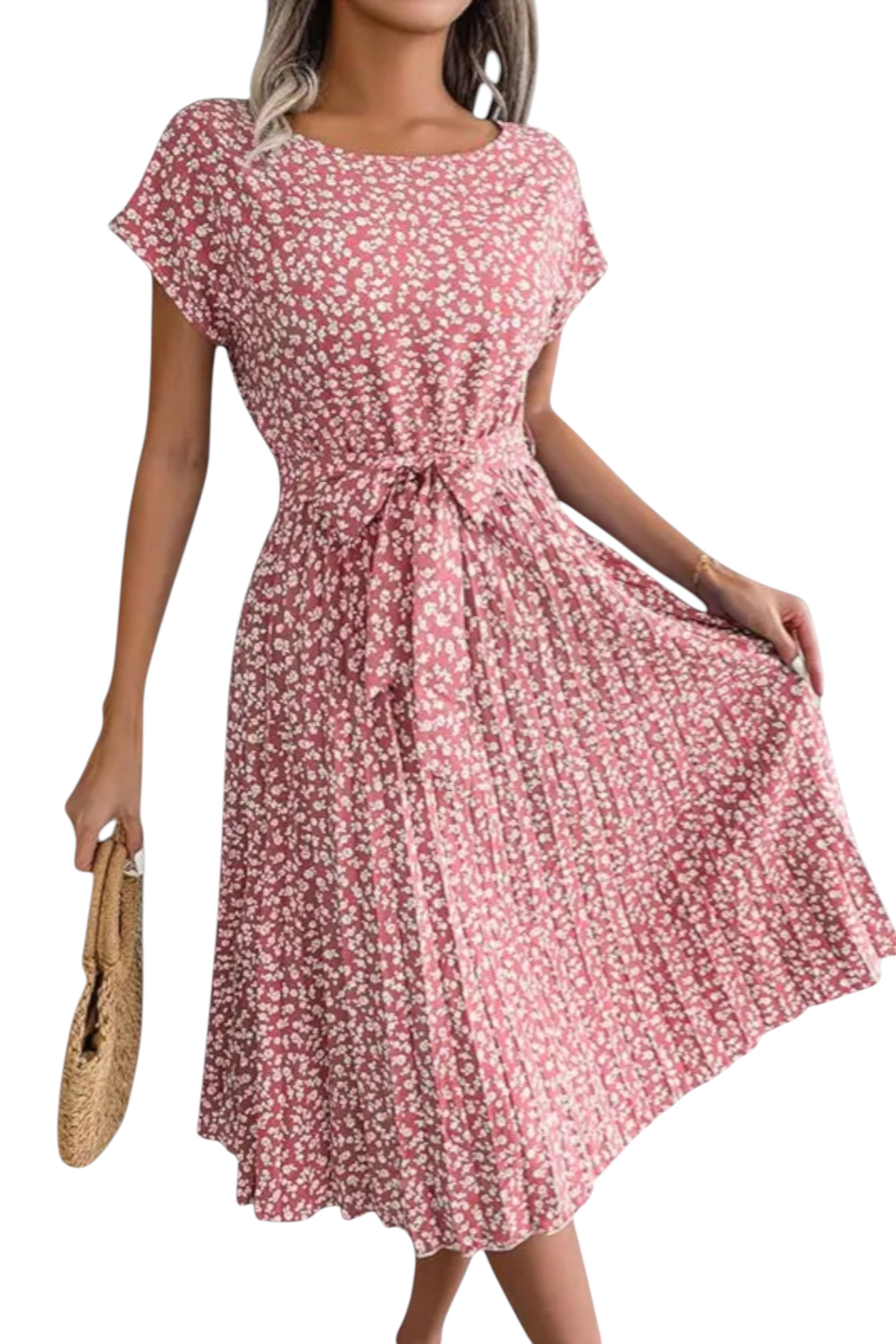 Rumef | Floral Pleated A-Line Dress for Women