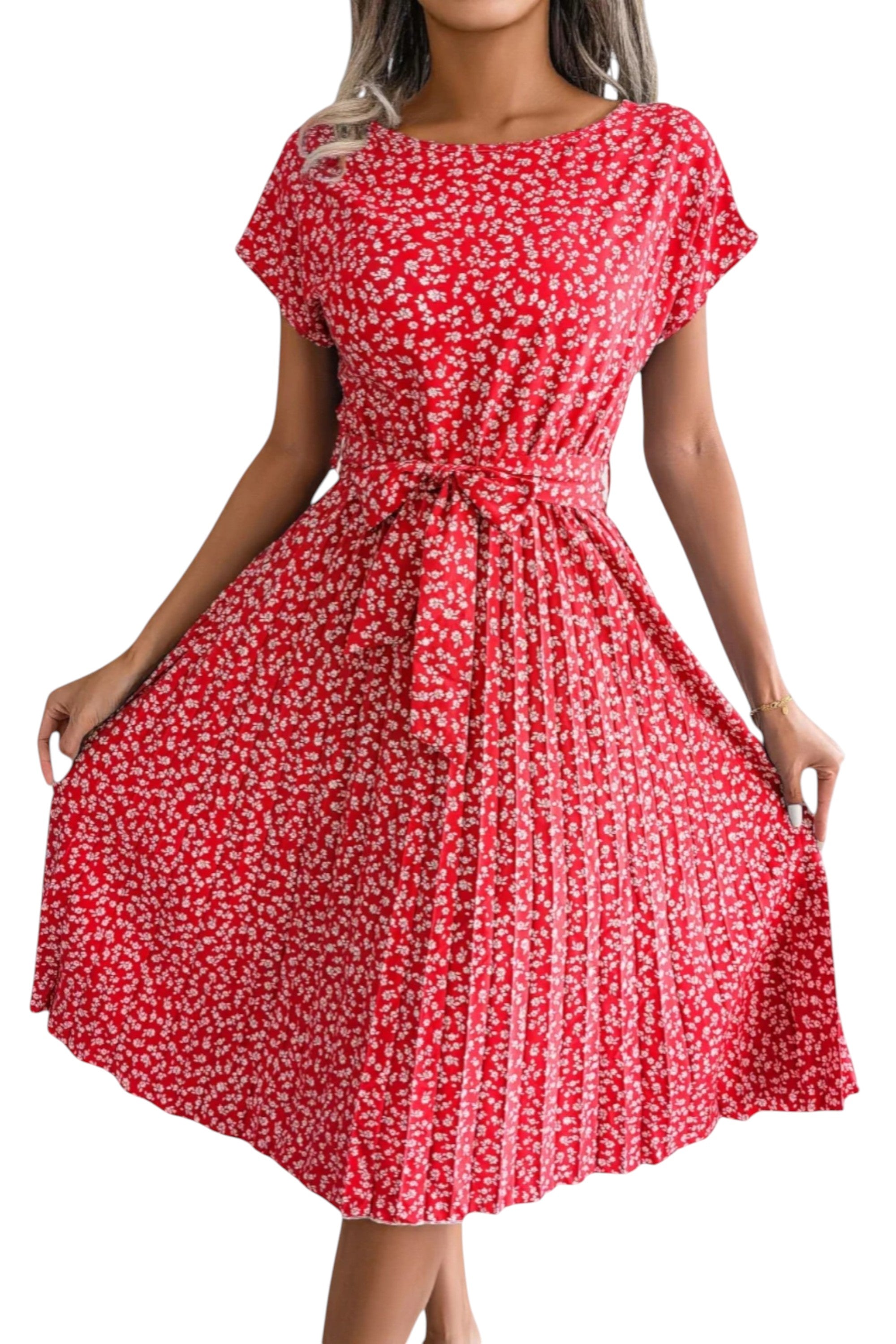 Rumef | Floral Pleated A-Line Dress for Women
