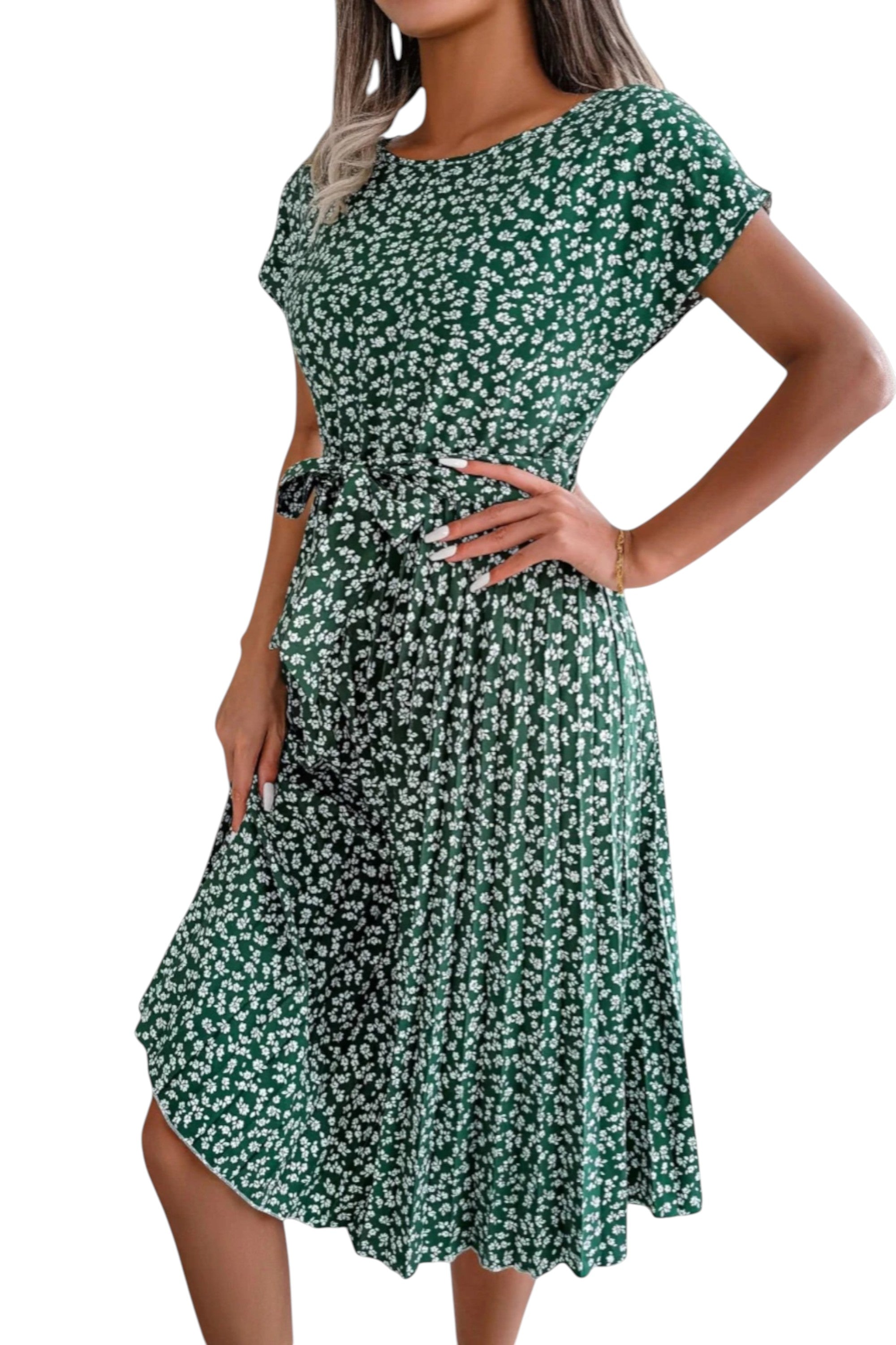Rumef | Floral Pleated A-Line Dress for Women