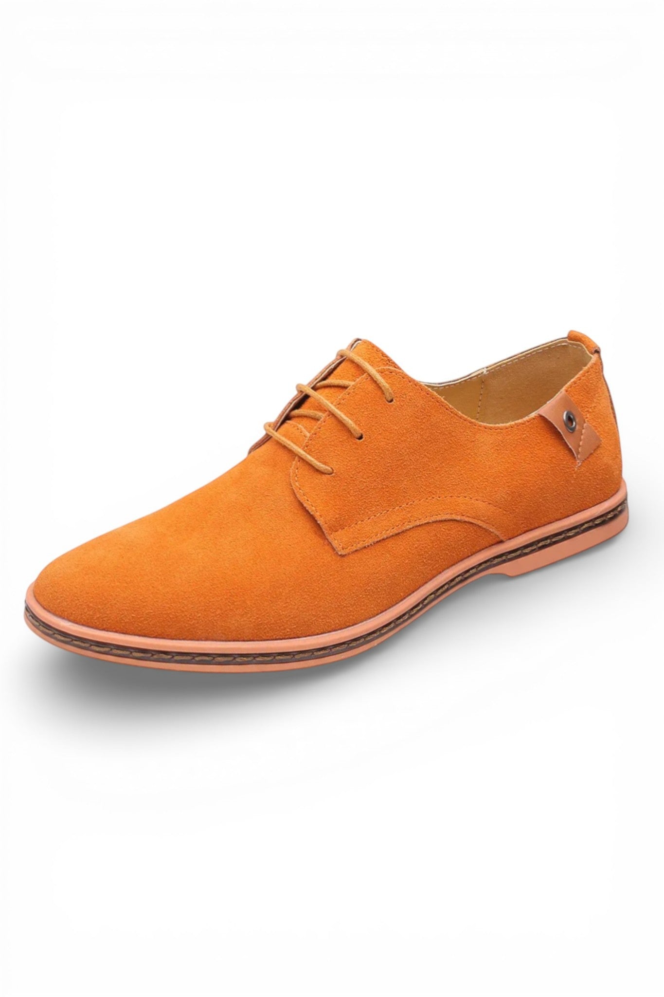 Orange suede shoe on a white background