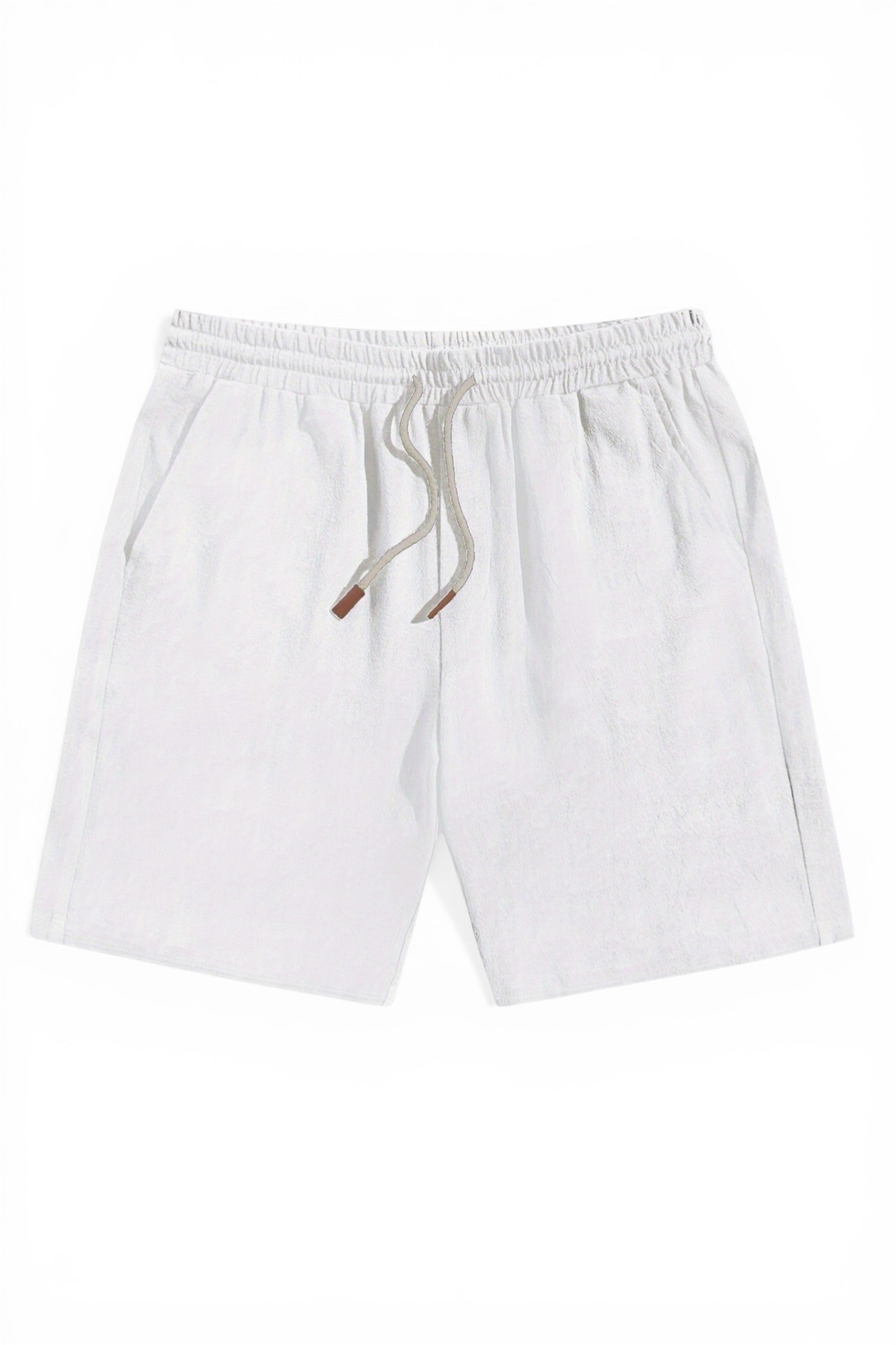 White shorts with a drawstring on a white background