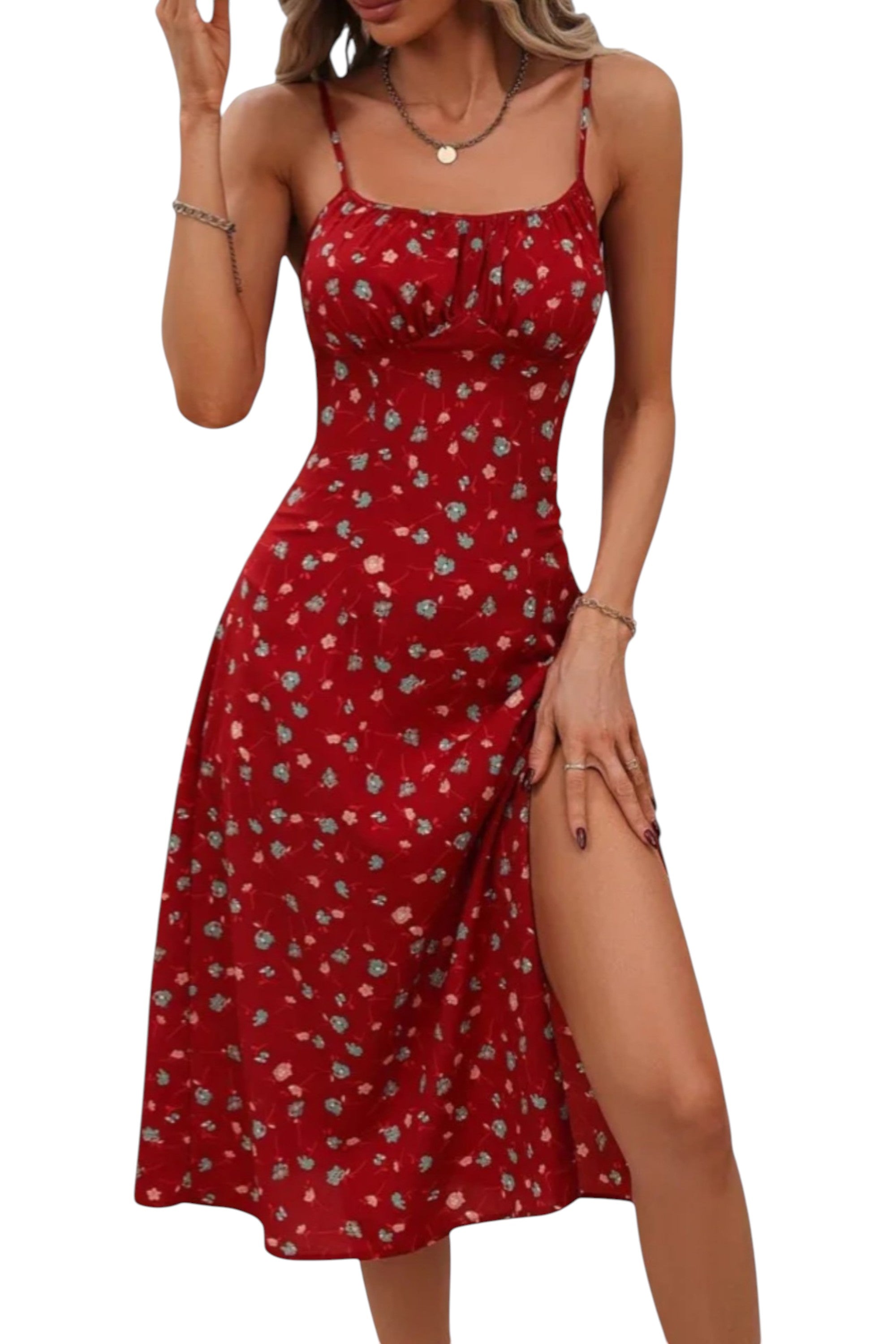 Rumef | Polka Dot Spaghetti Strap Slit Dress for Women