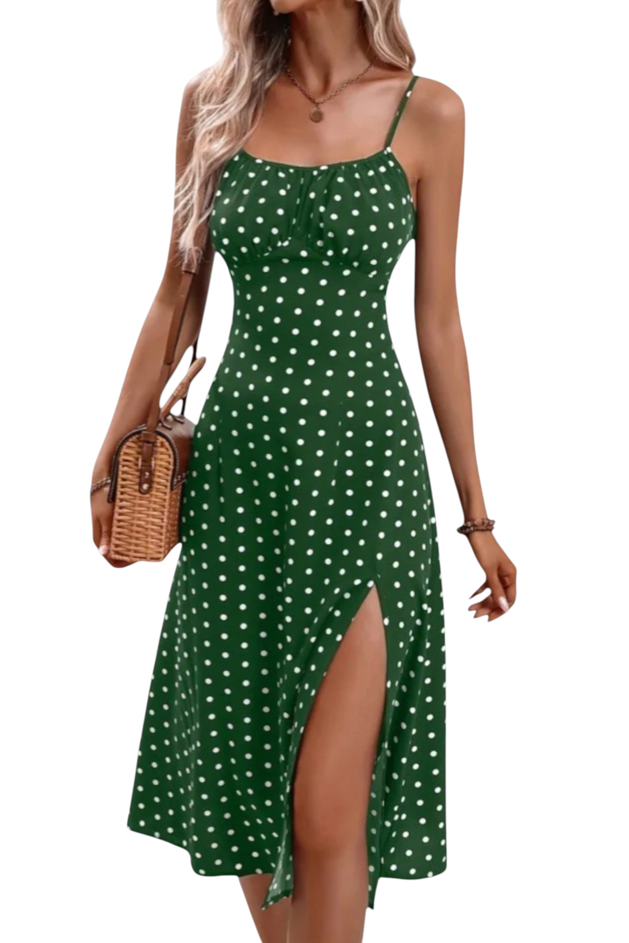 Rumef | Polka Dot Spaghetti Strap Slit Dress for Women