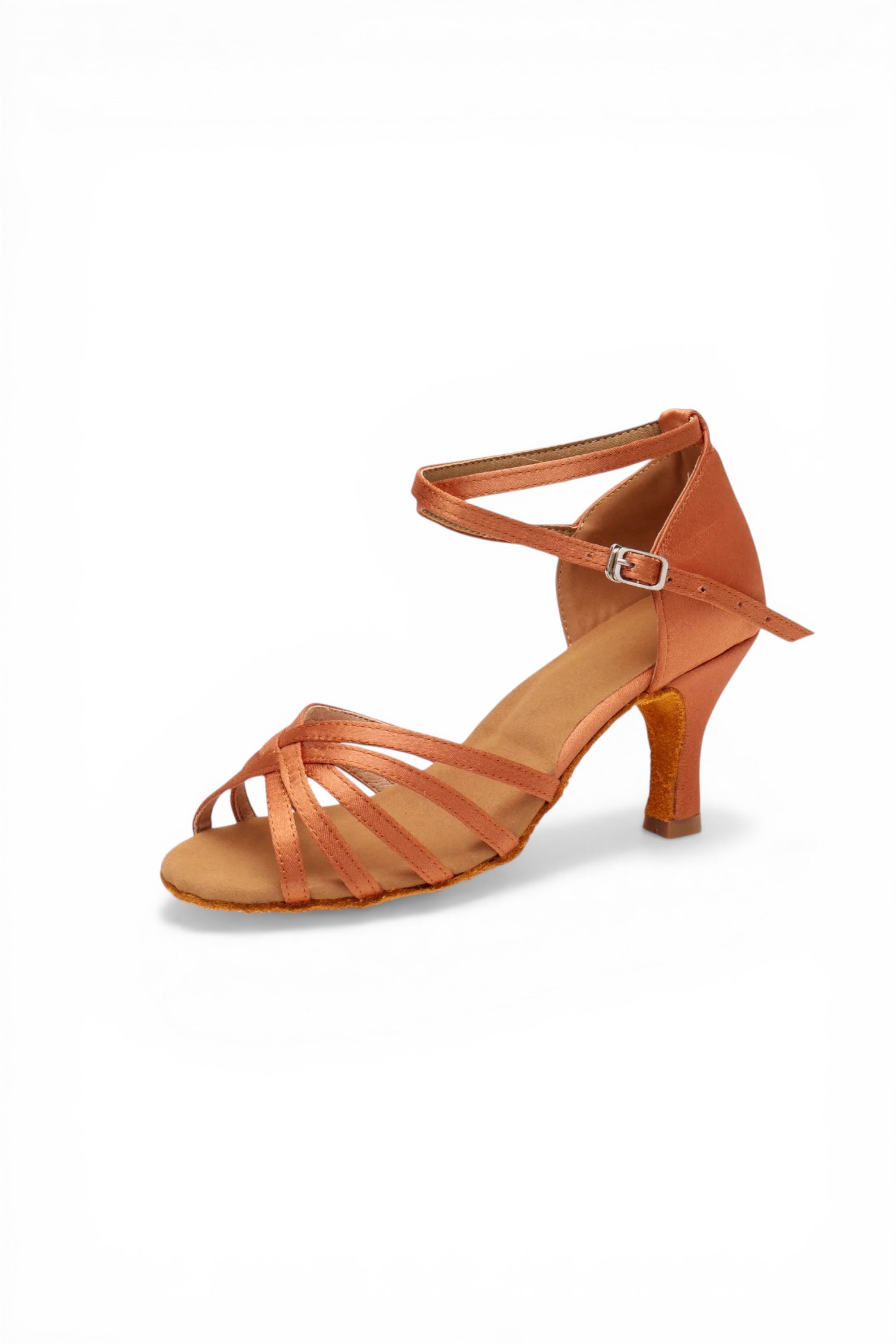 Orange strappy sandal on a white background
