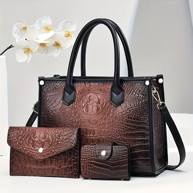 Crocodile-Embossed Purse Set