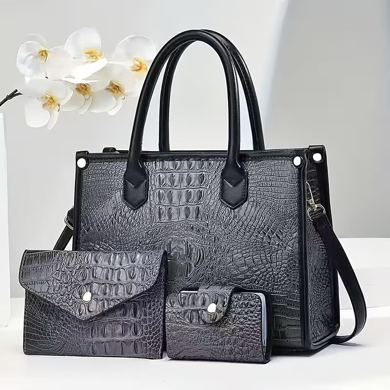 Crocodile-Embossed Purse Set