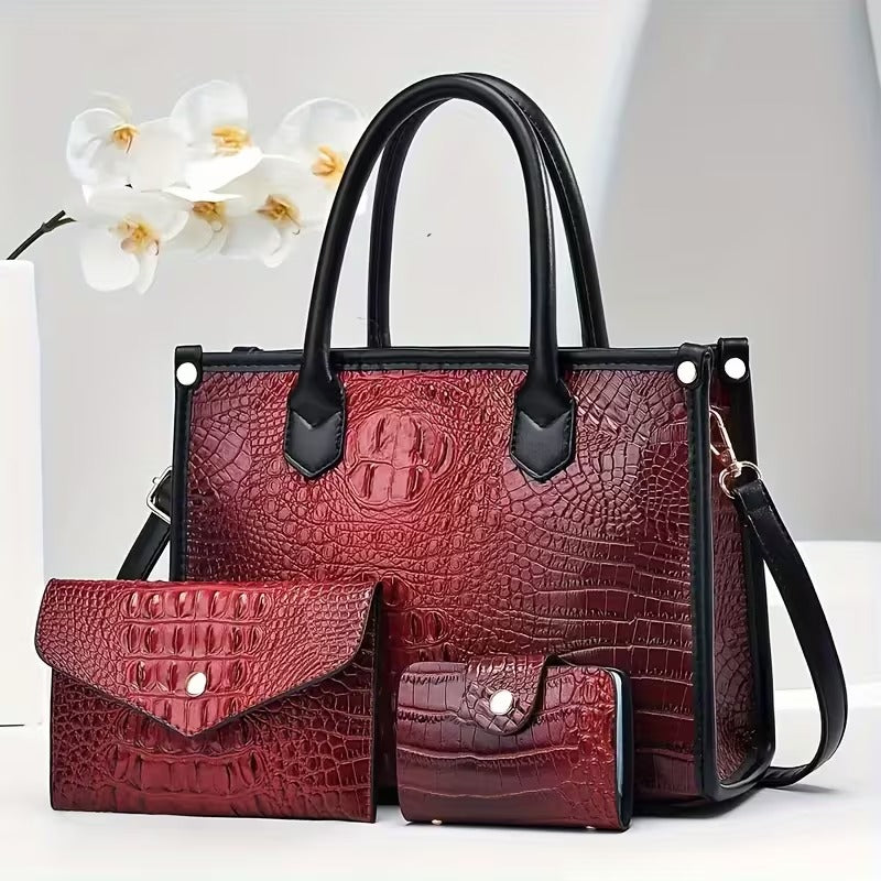 Crocodile-Embossed Purse Set
