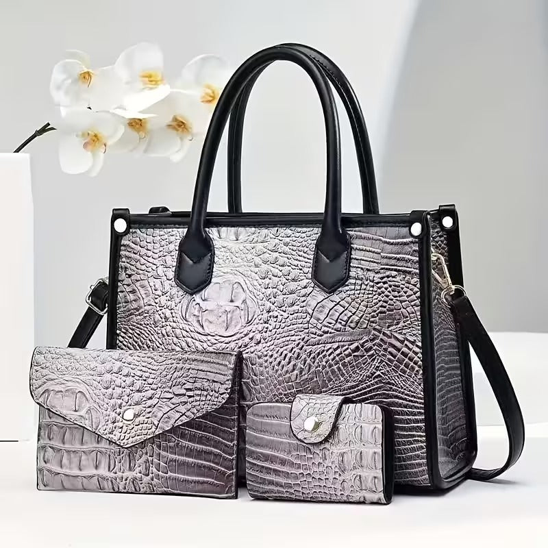Crocodile-Embossed Purse Set