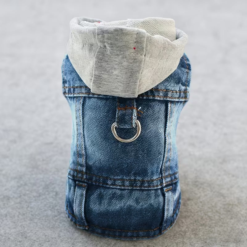 Faux-Denim Pet Hoodie Vest