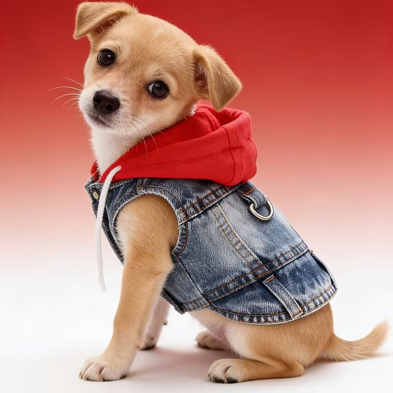 Faux-Denim Pet Hoodie Vest