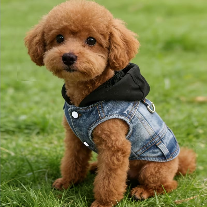 Faux-Denim Pet Hoodie Vest