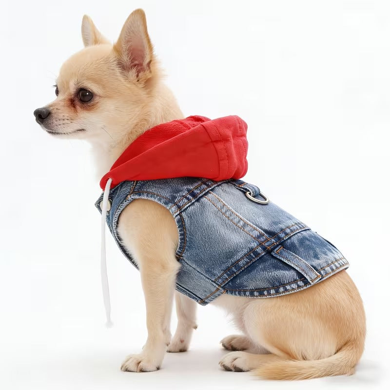 Faux-Denim Pet Hoodie Vest