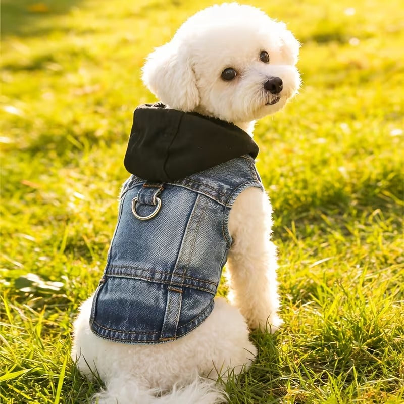 Faux-Denim Pet Hoodie Vest